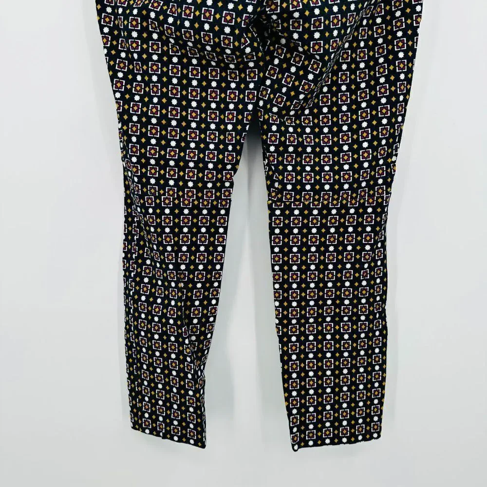 J. Crew Size 6 Navy Blue Geometric Printed Side Zip Winnie Capri Pants